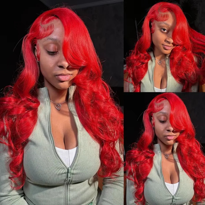 30 34 Inch Hot Red Body Wave High Density 13x4 Hd Lace Frontal Wig Brazilian Pre-Cut Water Wave Gluelesss 13x6 Lace Front Color Human Hair Wigs 200% F