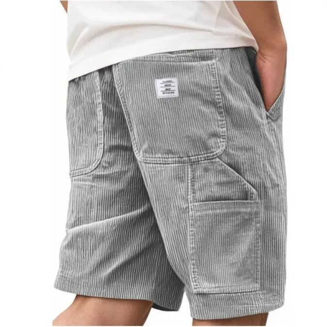 American European Fashion Mens Solid Color Corduroy Knee Length Shorts Casual Trendy Multi Pocket Sorts Male Summer 250825