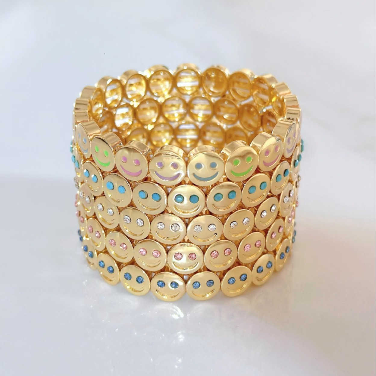 2024 New Gold Happy Love Bracelet For Women Zirconia Charm Beaded Elastic Bracelets W250526
