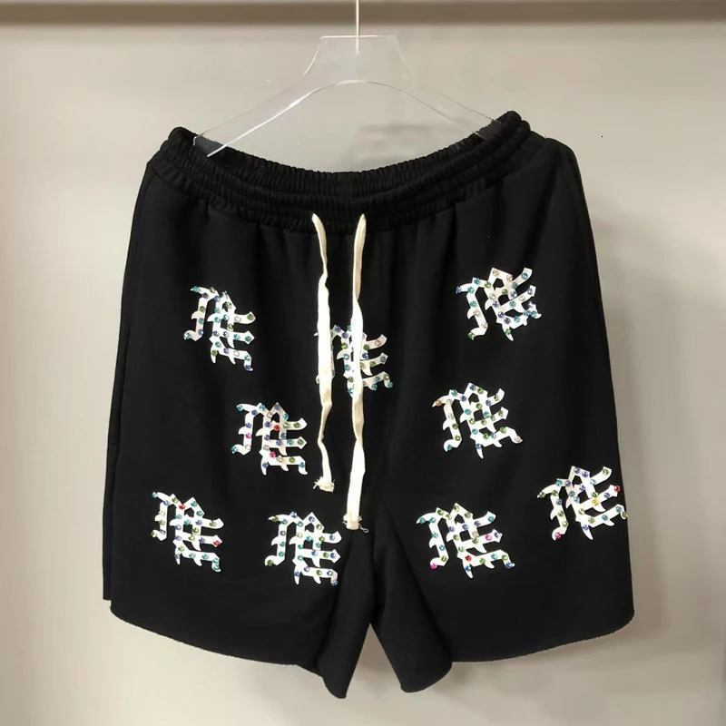 American High Street Summer Style MIXED EMOTION Jeans Fashion Hip-hop Streetwear Mens Drill Denim Shorts 250825