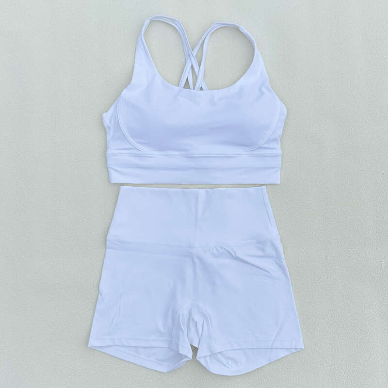 Clothing Set for Women, Bare Sensation, Beautiful Back Sports Bra, Tight Peach Buttocks Running Yoga Shorts 7a