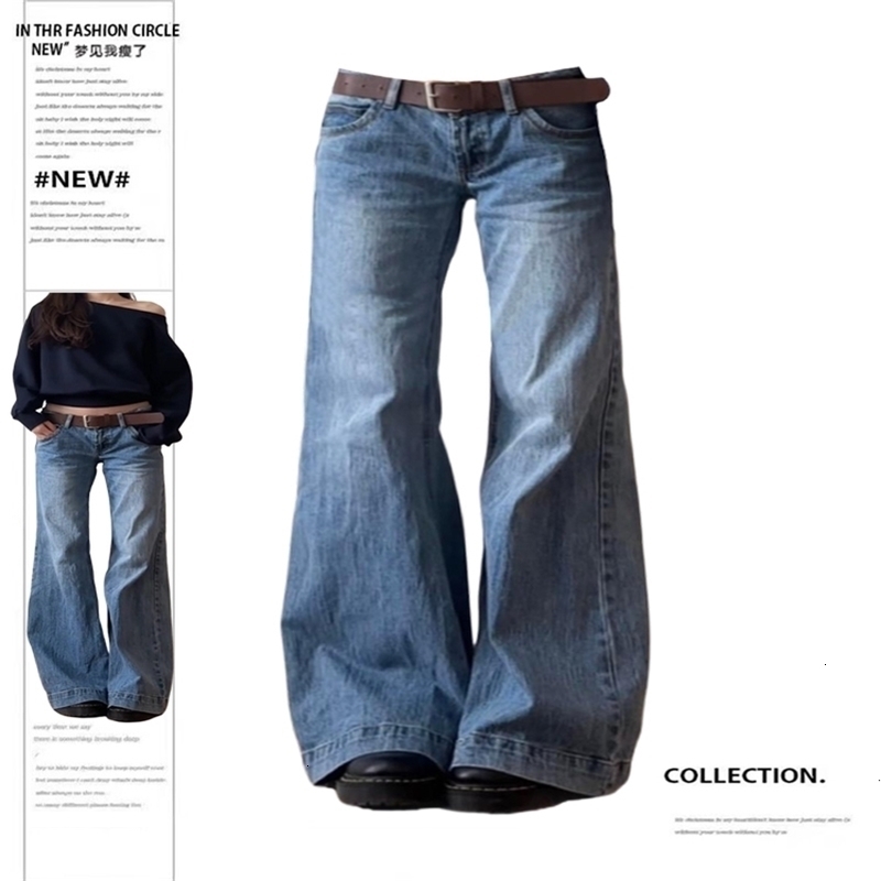 Autumn Winter Women Vintage Old Money Baggy Flare Jean Japanese Y2K Strtwear Denim Pants Grunge BellBottom High Strt Korean Z260313