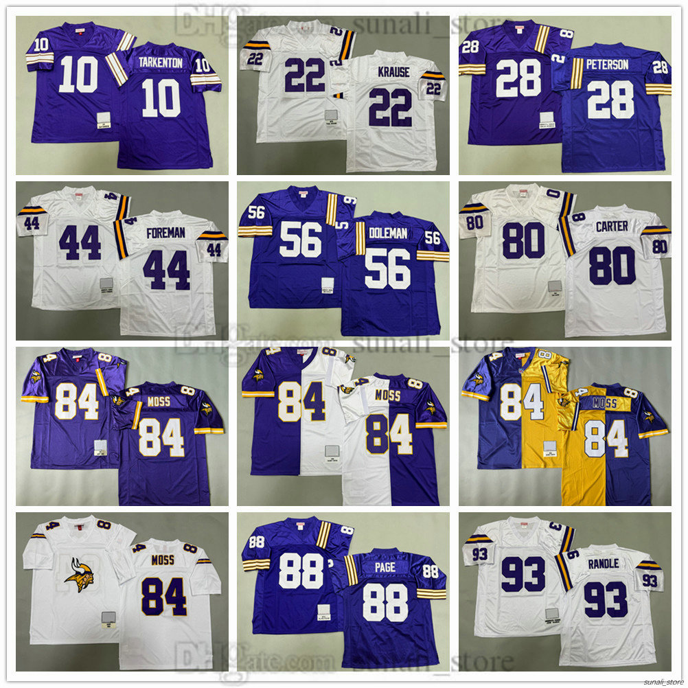 Football 84 Randy Moss Jerseys 10 Fran Tarkenton 22 Paul Krause 28 Adrian Peterson 44 Chuck Foreman 56 Chris Doleman 80 Cris Carter 88 Alan Page 93 John Randle Stitched