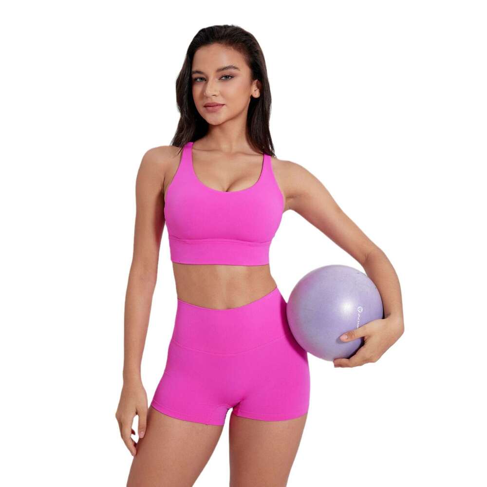 Clothing Set for Women, Bare Sensation, Beautiful Back Sports Bra, Tight Peach Buttocks Running Yoga Shorts 7a