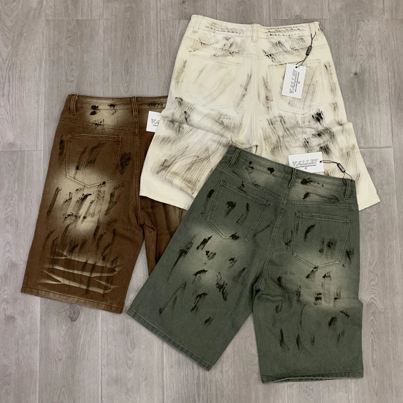 American High Street Summer Style VALLEY Jeans Fashion Hip-hop Streetwear Colored Drill Letter Mens Vale Denim Shorts 250825
