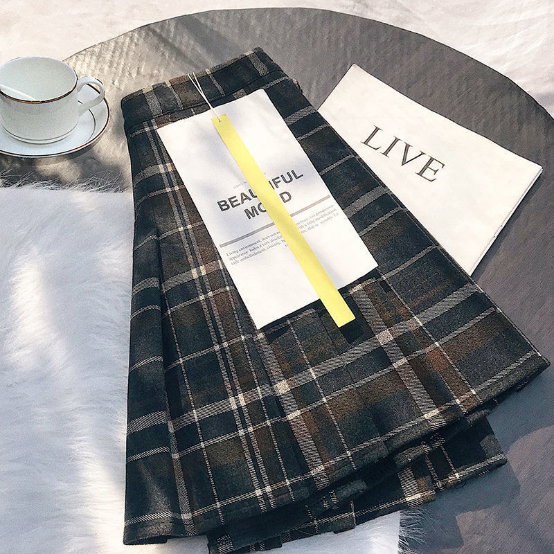 Skirts Contrast Color Plaid Striped Skirt Korean Version of Pleated Autumn High Waist A Line Mini Student Style Sweet 231208
