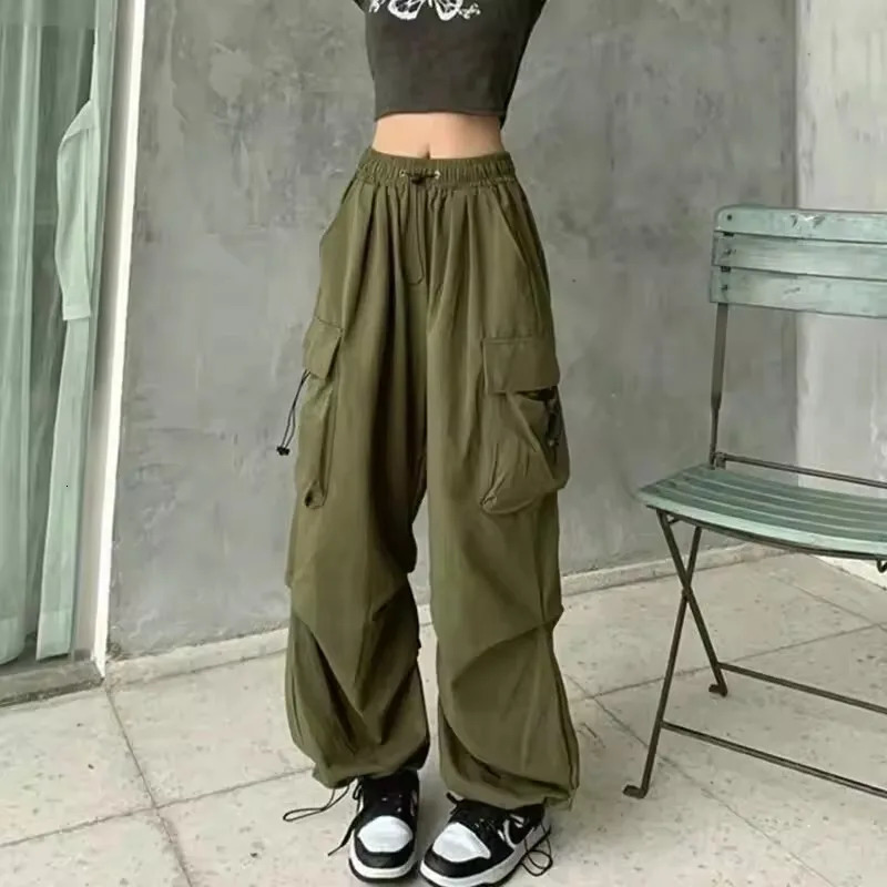 2025 Cargo Pants Women Retro Workwear Casual Baggy Straight Fashion Wide Leg Pockets Joggers Trousers Y2k Streetwear Z260314
