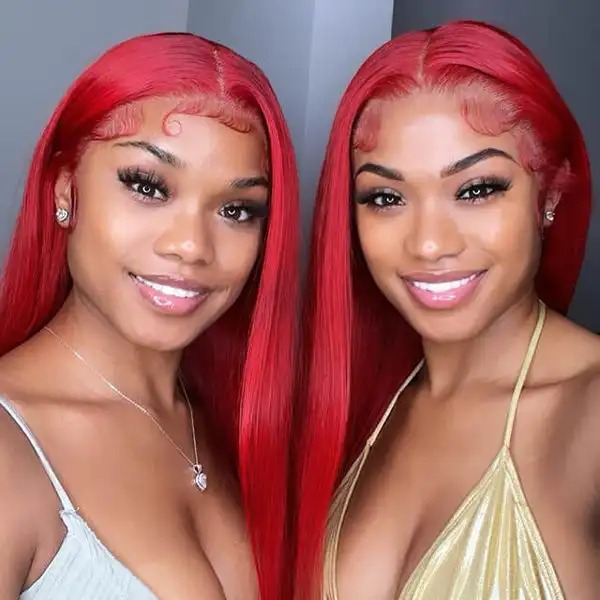 13X4 High Density Lace Frontal Human Hair Wigs For Women Hot Red Bone Straight Preplucked Hairline Brazilian Pre Plucked Gluelesss Burgundy Colored La