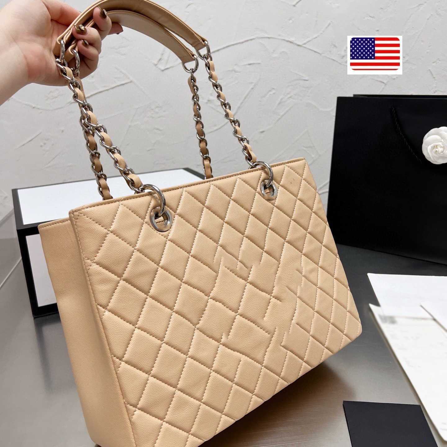 Bag Bag Wallets Luxury GST Totes s Top Caviar Calfskin Quilted Plaid Gold and Silver Metal Chain Shoulder Ladies Outdoo
