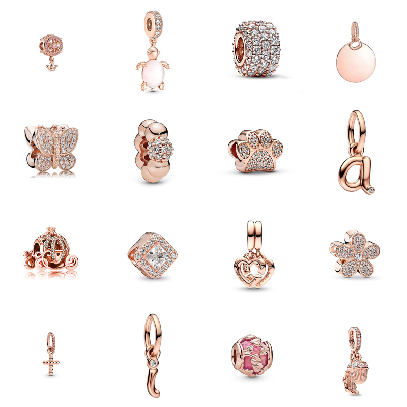 S925 Silver Designer Charm Rose Gold English Letter Turtle Love Cross Pendant Butterfly Flower Bead Bracelet DIY Jewelry Free Delivery Mother's Day Gift