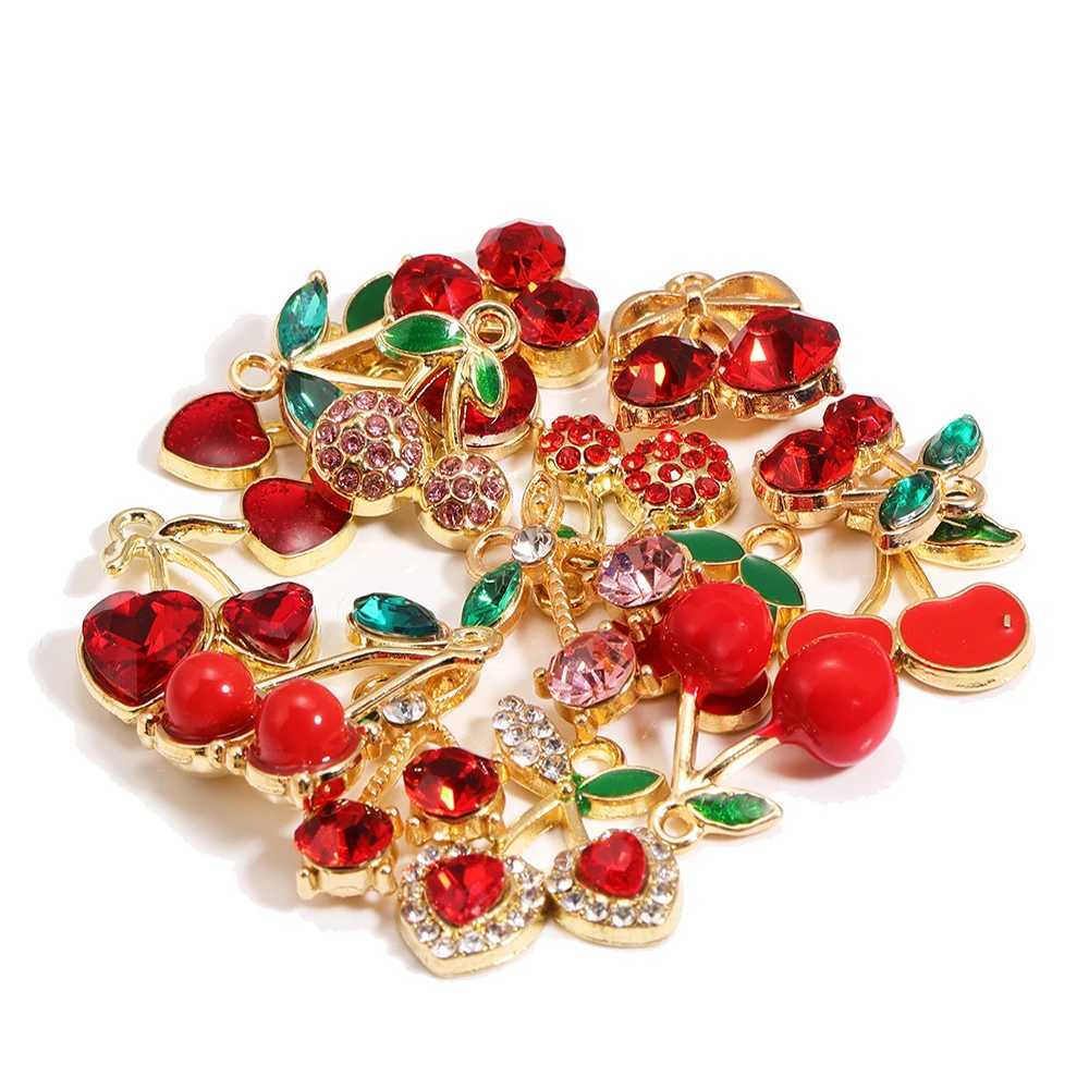 Designer 10Pcs Mixed Red Crystal Charms Cute Fruit Pendants for DIY Jewelry Making Accessories Handmade Earrings G250825