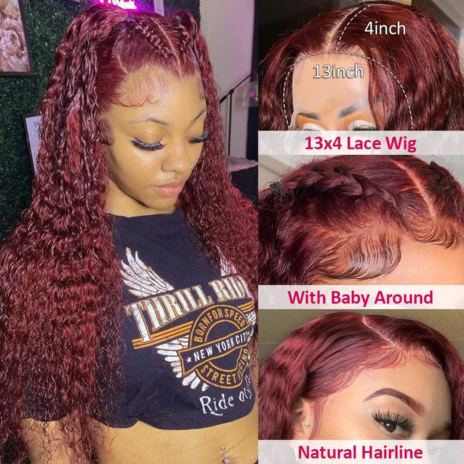 13x6 Hd Lace Front Wigs Human Hair Deep Wave High Density Transparent Lace Wear And Go 13x4 Lace Frontal Wigs for Black Women Glueless Burgundy Wig Pr