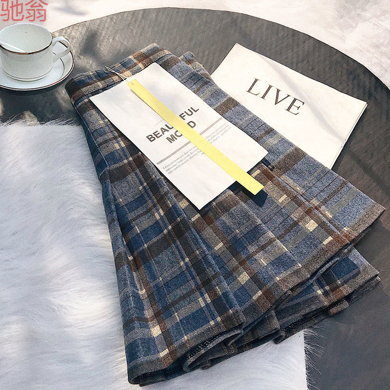 Skirts Contrast Color Plaid Striped Skirt Korean Version of Pleated Autumn High Waist A Line Mini Student Style Sweet 231208