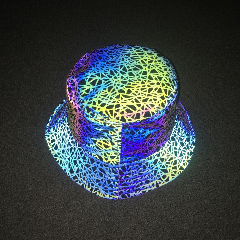Rainbow Reflective Bucket Hat - Glow in The Dark Fishing Cap for Night Raves, Festivals & Outdoor Activities