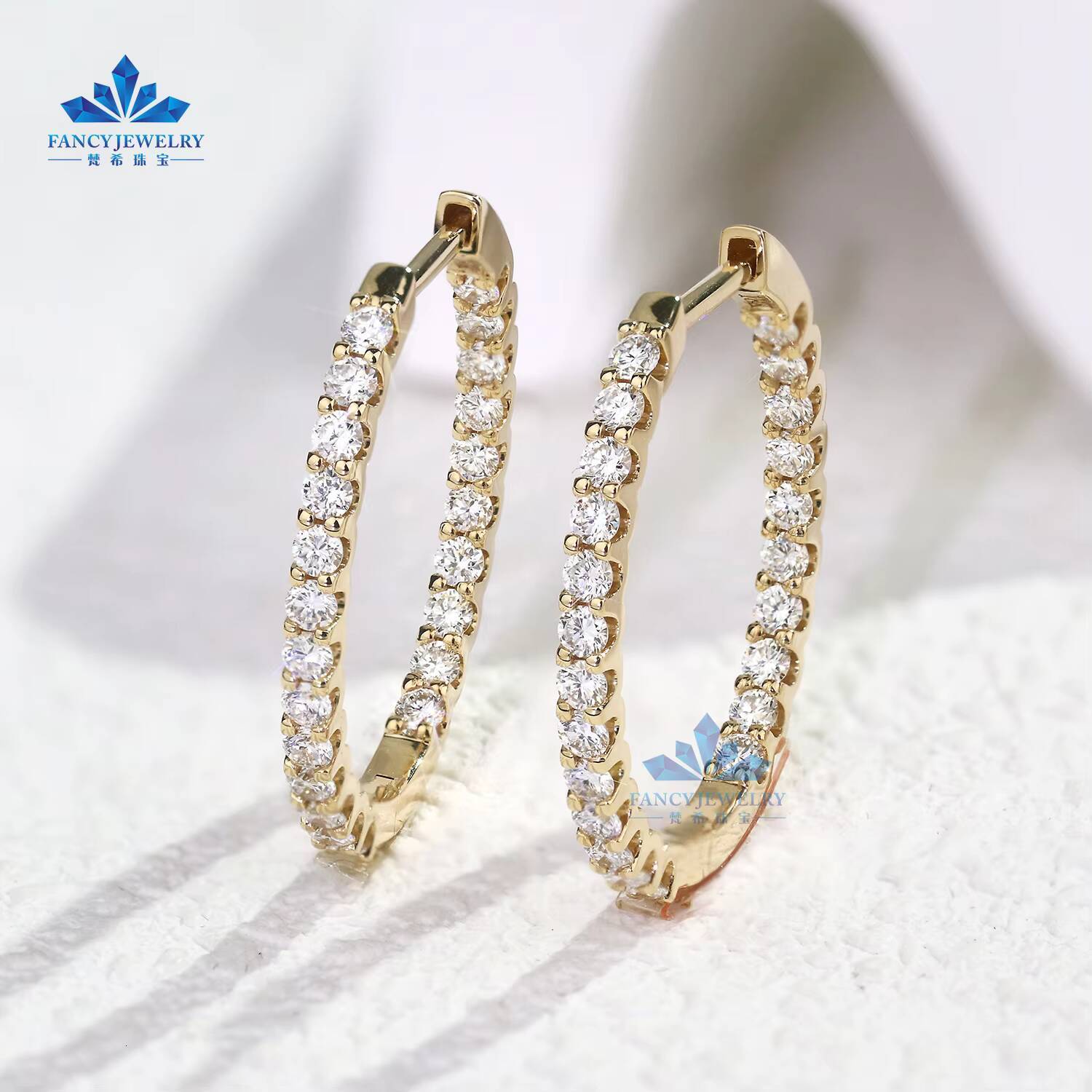 10k Solid Gold Lab Grown Moissanite Diamond Earrings Brilliant Stone Yellow Color Hoop Style Jewelry