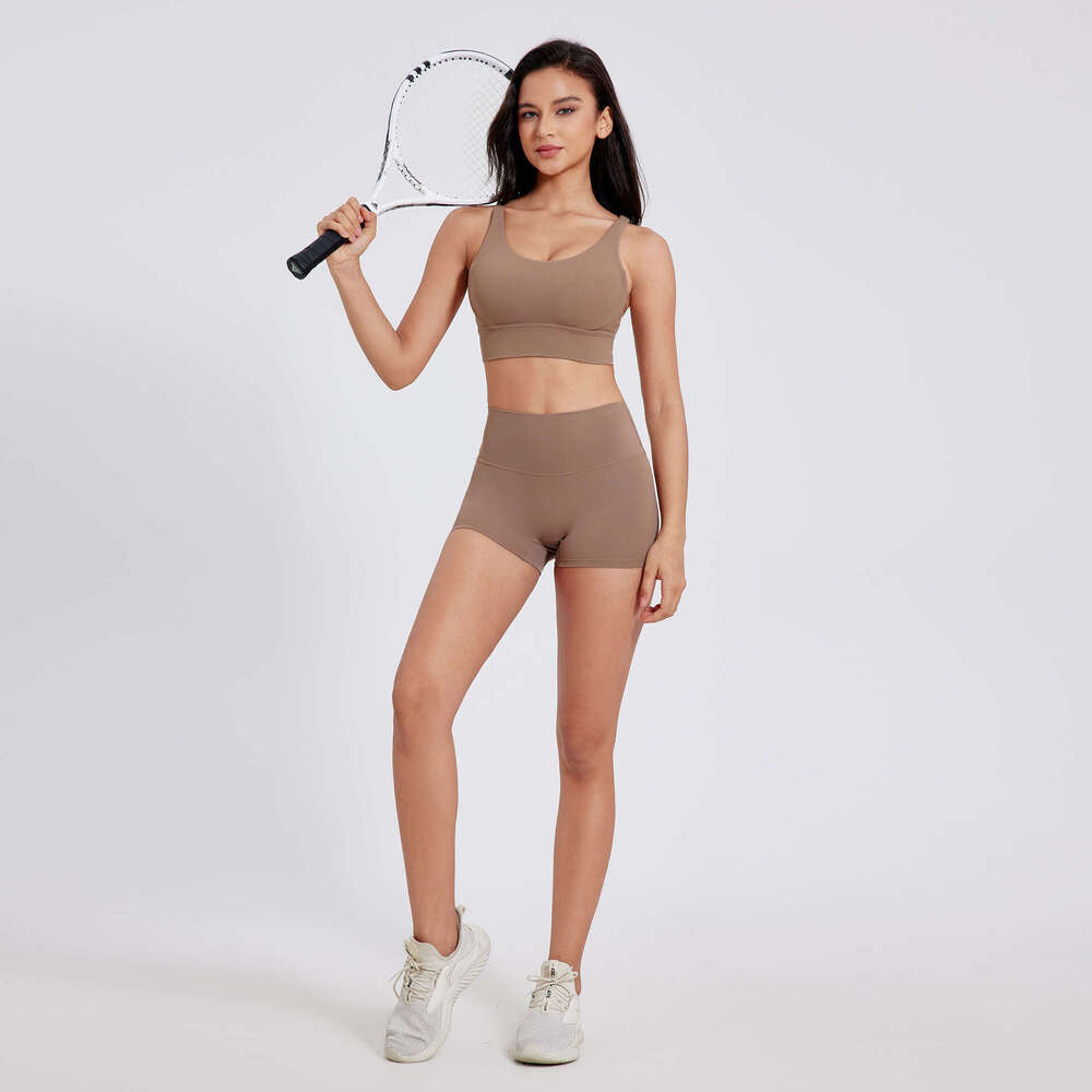 Clothing Set for Women, Bare Sensation, Beautiful Back Sports Bra, Tight Peach Buttocks Running Yoga Shorts 7a