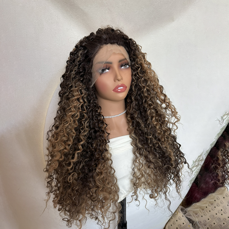 Hot Selling Curly Loose Deep Wave Lace Forehead Wig 4/27 Color Brazilian 13x4 Long Curly Hair j23