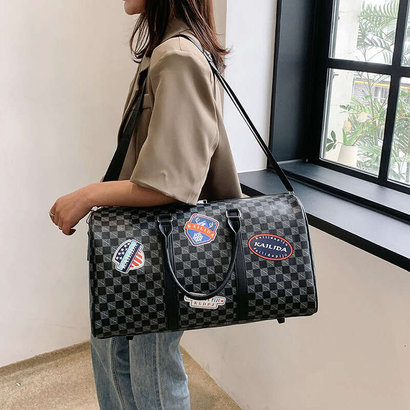 Stamp Print PU Waterproof Travel Large Capacity Casual Handbag Short Business Trip Carry-on Luggage Bag