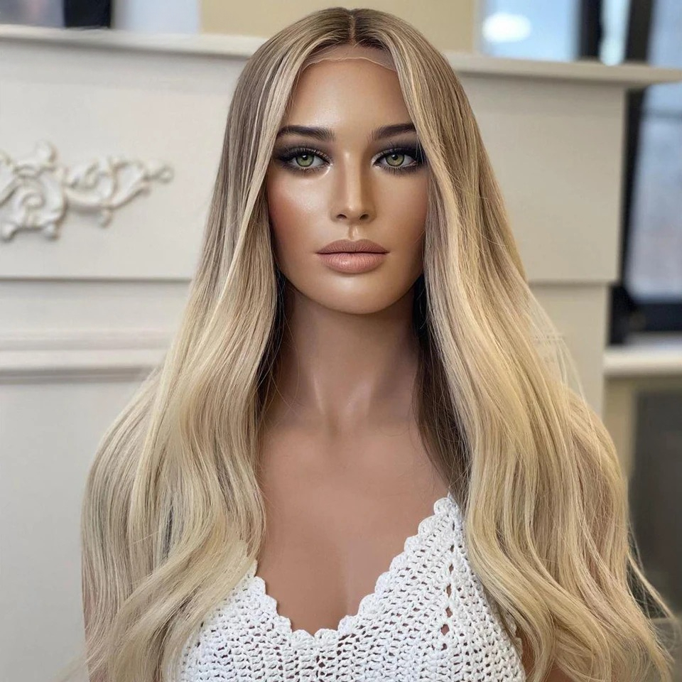 Ombre Brown Roots Ash Blonde Wigs Human Hair 200% Density 13x4 Body Wave Lace Front Wig Wear And Go Glueless Lace Frontal Wigs Synthetic