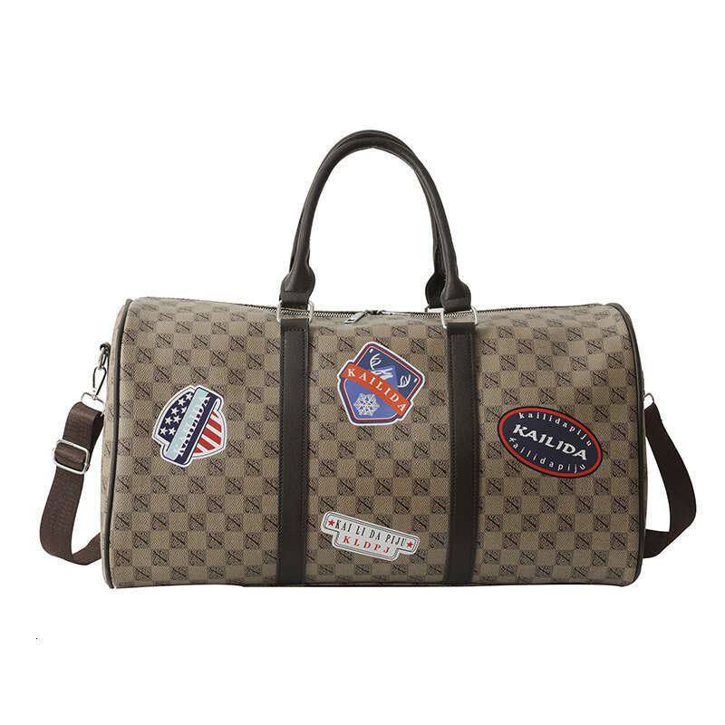 Stamp Print PU Waterproof Travel Large Capacity Casual Handbag Short Business Trip Carry-on Luggage Bag