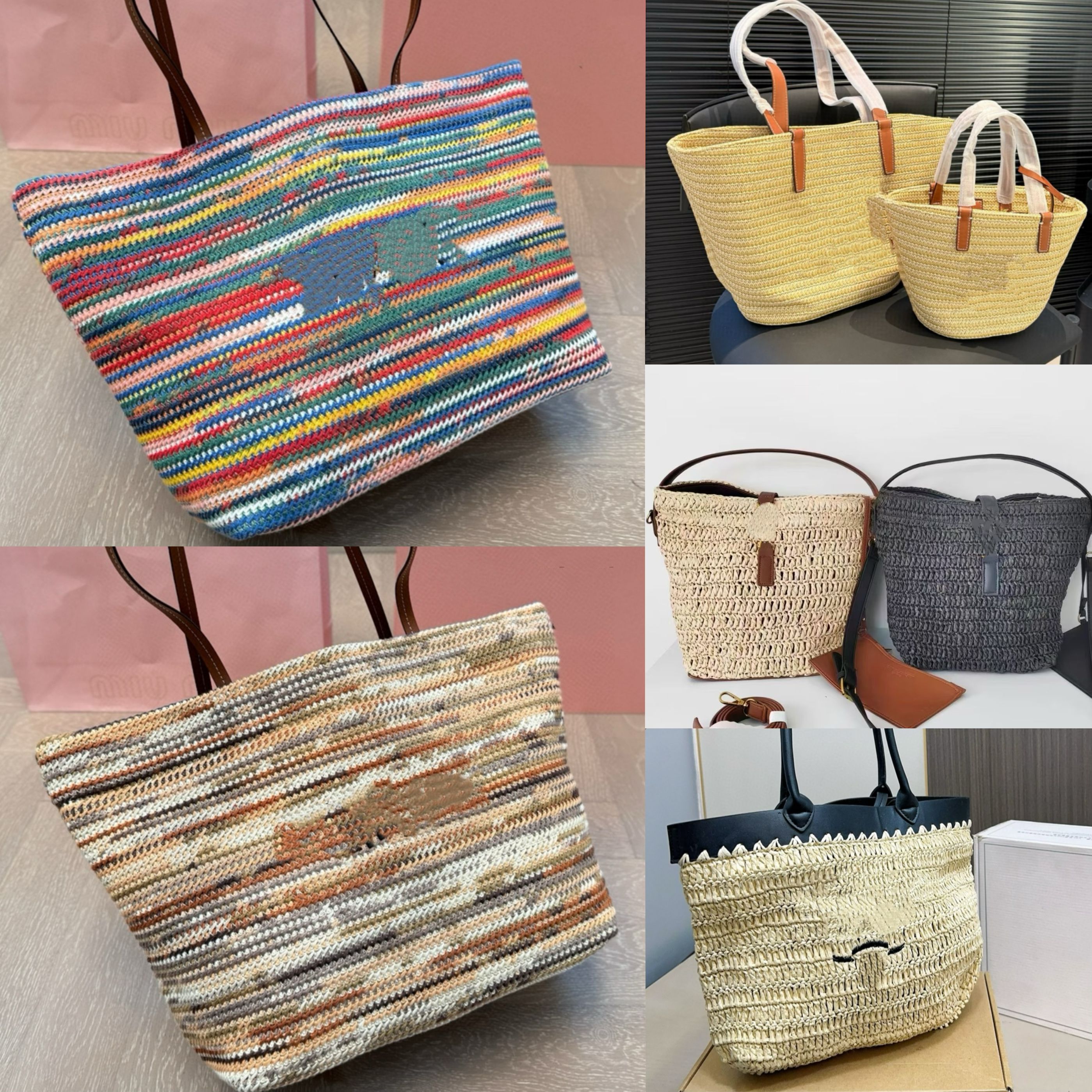 Rainbow Weave Hobo Beach Bag Luxury Straw Bags Designer Tote Genuine Leather Clutch Crochet Crossbody Summer Handbag Shoulder Travel Women Embroidery Purse Newset