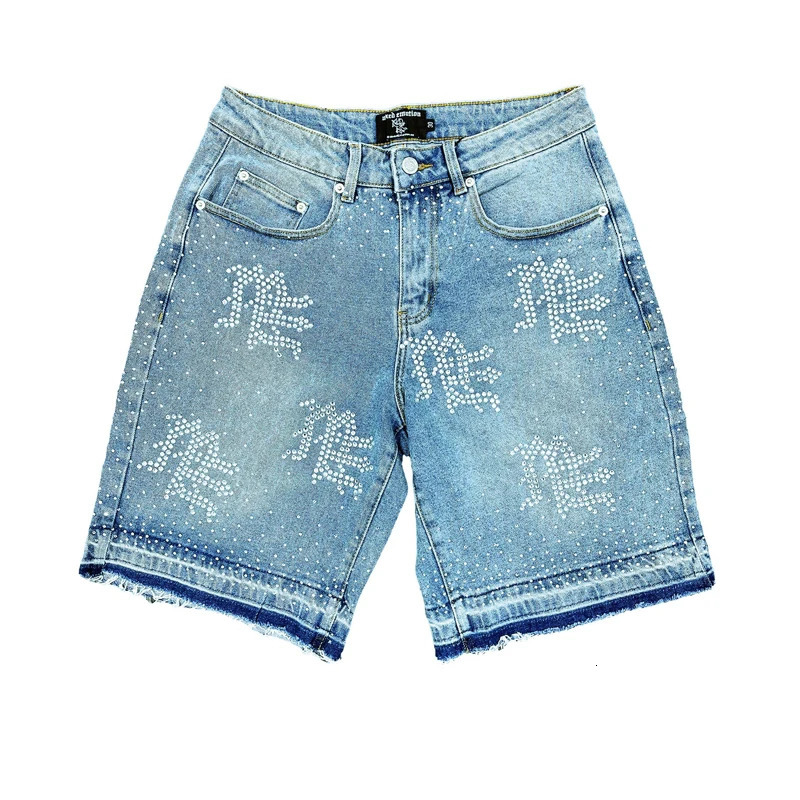 American High Street Summer Style MIXED EMOTION Jeans Fashion Hip-hop Streetwear Mens Drill Denim Shorts 250825