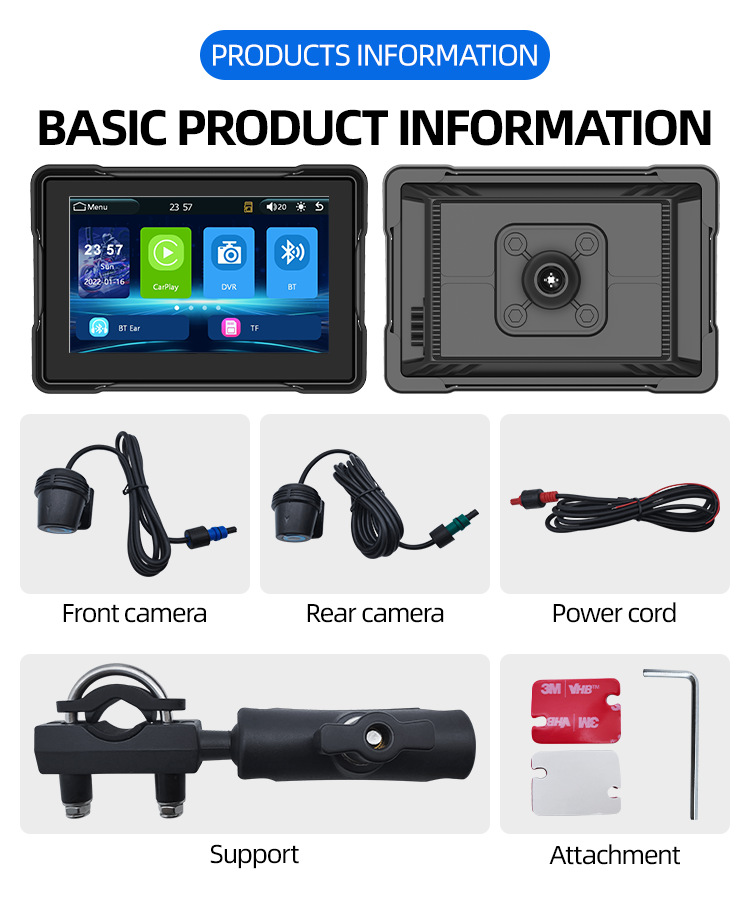 5 Inch Portable CarPlay for Motorcycle, Waterproof Touchscreen Wireless Carplay Android Auto Screen GPS Navigation for Motorbike