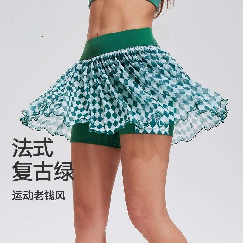 New Checkered Sports Short Anti-Exposure Lightweight Breathable Mesh Fitness Outdoor Golf Tennis Skirt e7