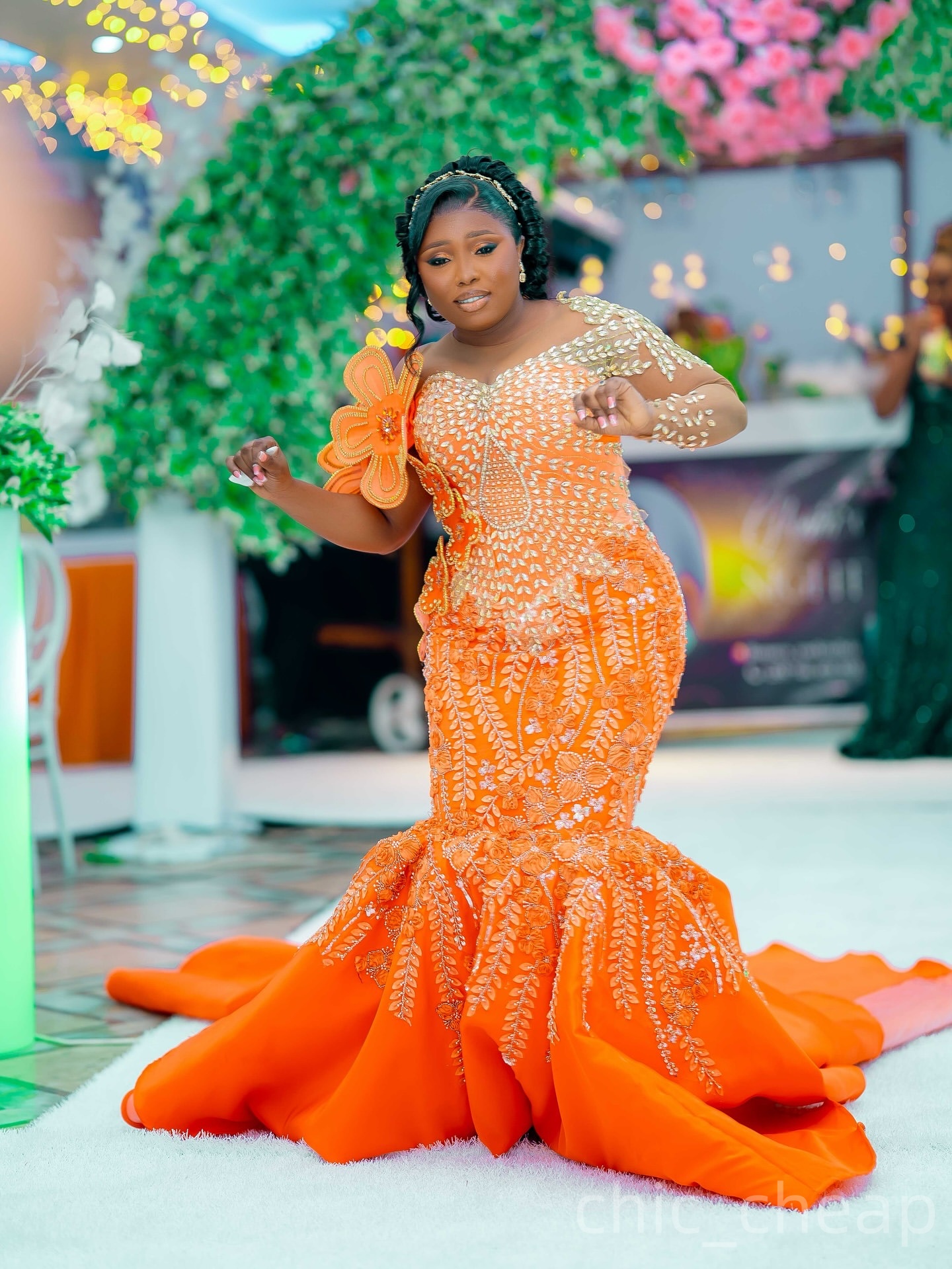 Mermaid Orange Plus Size Prom Dresses 2025 Floral Lace Crystals Flowers Satin Evening Formal Party Second Birthday Engagement Gowns Dress For Special 