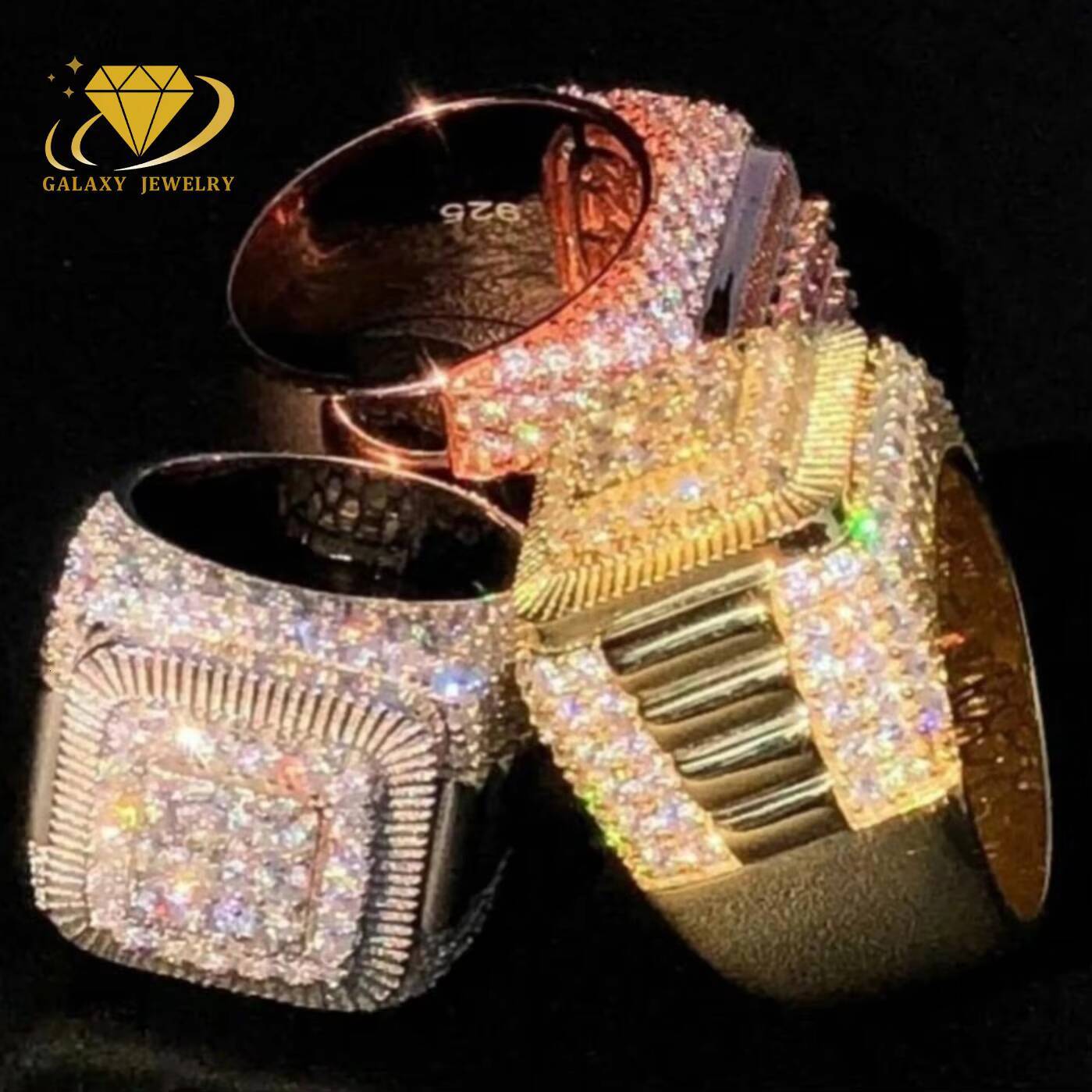 Fashion Jewelry Custom Hip Hop Mens Ring Big Diamond Pinky Ring Vvs Moissanite S925 Silver Iced Out Ring