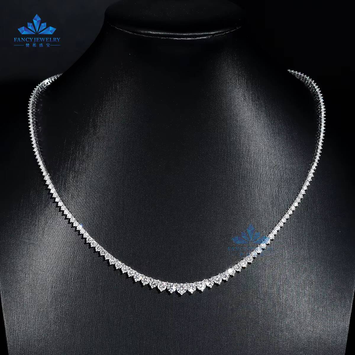 Factory Custom 2mm5mm Graduated Lab Grown Diamond Necklace Luxury 925 Silver Diamond Tennis Chains with IGI/GRC