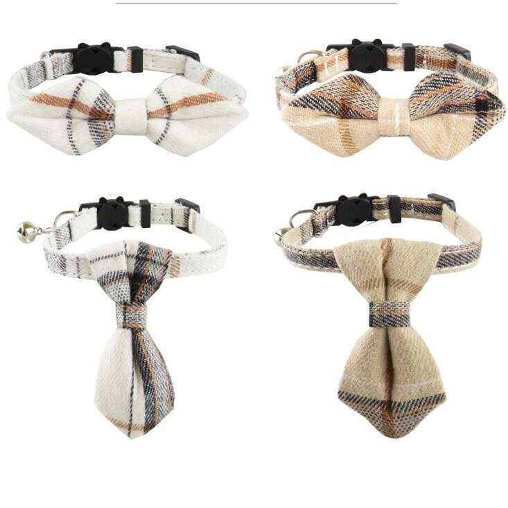 Lanjia- New British Plaid Bow Pet Bell Patch Buckle Cat Collar 90F25