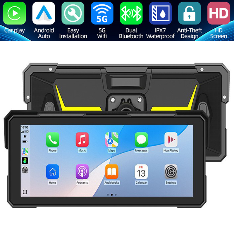 CarPlay Screen for Motorcycle,Portable Wireless Carplay/Android Auto for Motorcycle,8.1 inch IPS Waterproof Portable Radio GPS for Motorbike with Mirr
