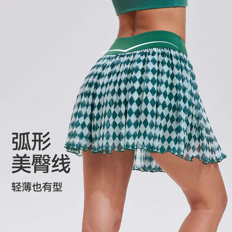 New Checkered Sports Short Anti-Exposure Lightweight Breathable Mesh Fitness Outdoor Golf Tennis Skirt e7