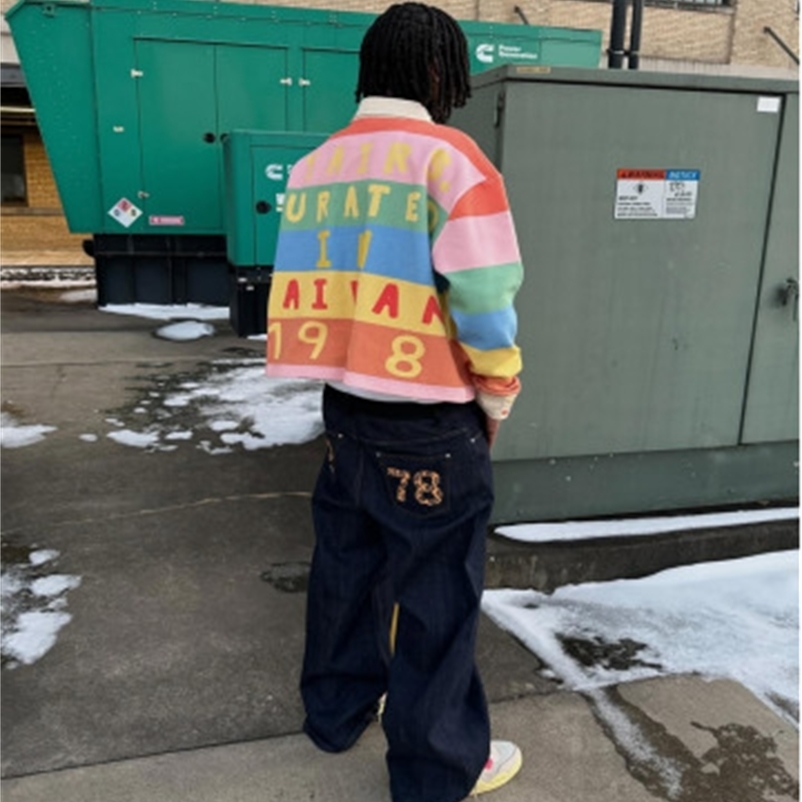 Y2K Spring Retro Splicing Striped Letter Collar Polo Shirt Long Sleeve Mens Harajuku Gothic Fashion Loose Hip Hop Couple Top 250823