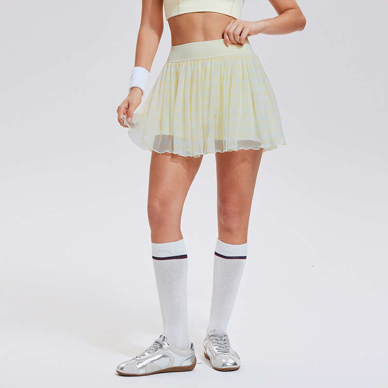 New Checkered Sports Short Anti-Exposure Lightweight Breathable Mesh Fitness Outdoor Golf Tennis Skirt e7