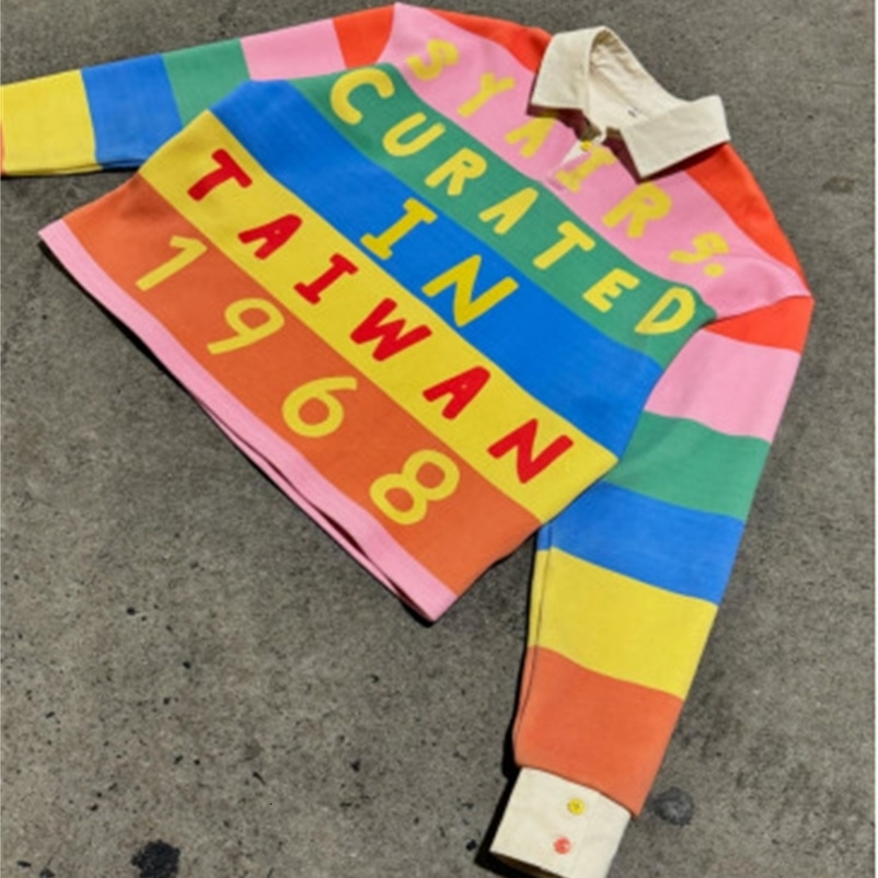 Y2K Spring Retro Splicing Striped Letter Collar Polo Shirt Long Sleeve Mens Harajuku Gothic Fashion Loose Hip Hop Couple Top 250823