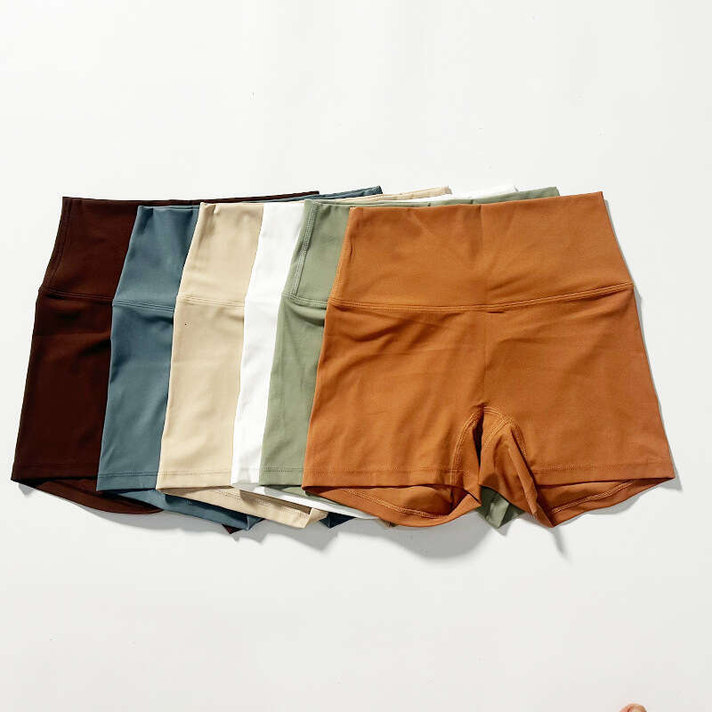 New Style Barely There High Waist Brushed Wear Nylon Women Tight Yoga Three-Quarter Sports Shorts Peach fc