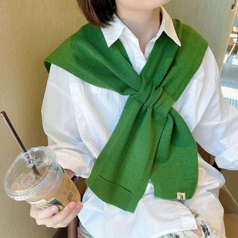 casquette beanie cap Dongdaemun Solid Color Small Shawl for Women, Autumn and Winter Outerwear, Korean Style Versatile Ins Trend Knitted Wool Scarf