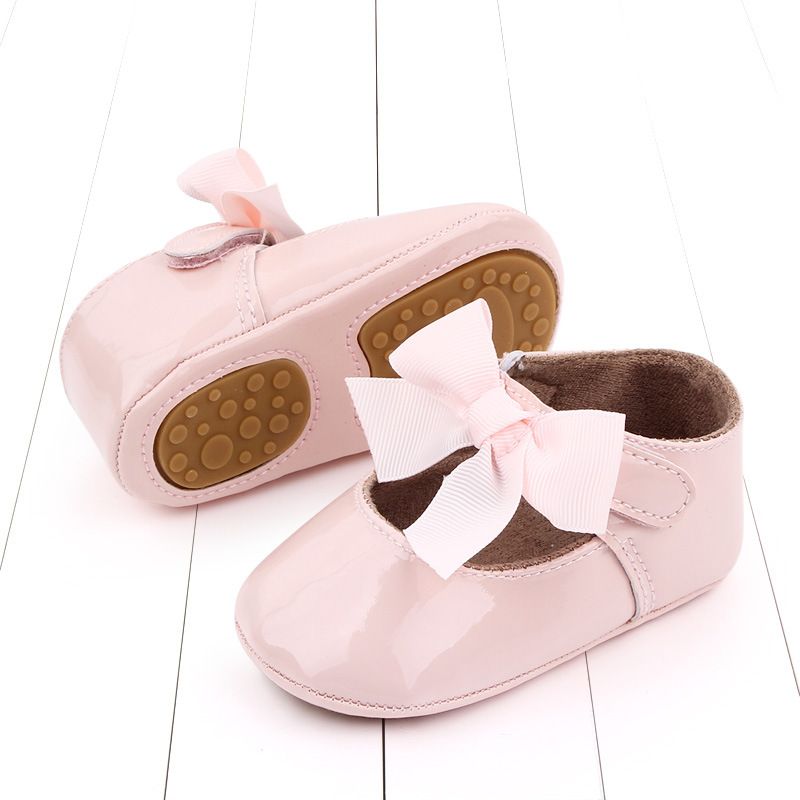 Newborn Baby Shoes Infant Boy Girl Shoes Classic Bowknot Rubber Sole Anti-slip PU Dress Shoes Umshop First Walker Toddler Crib Shoes 0-18 Months U0473