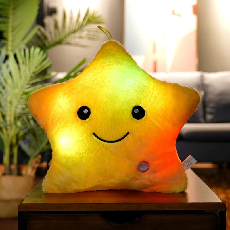 34CM Creative Toy Luminous Pillow Soft Stuffed Plush Glowing Colorful Stars Cushion Led Light Toys Gift For Kids Children Girls 250825