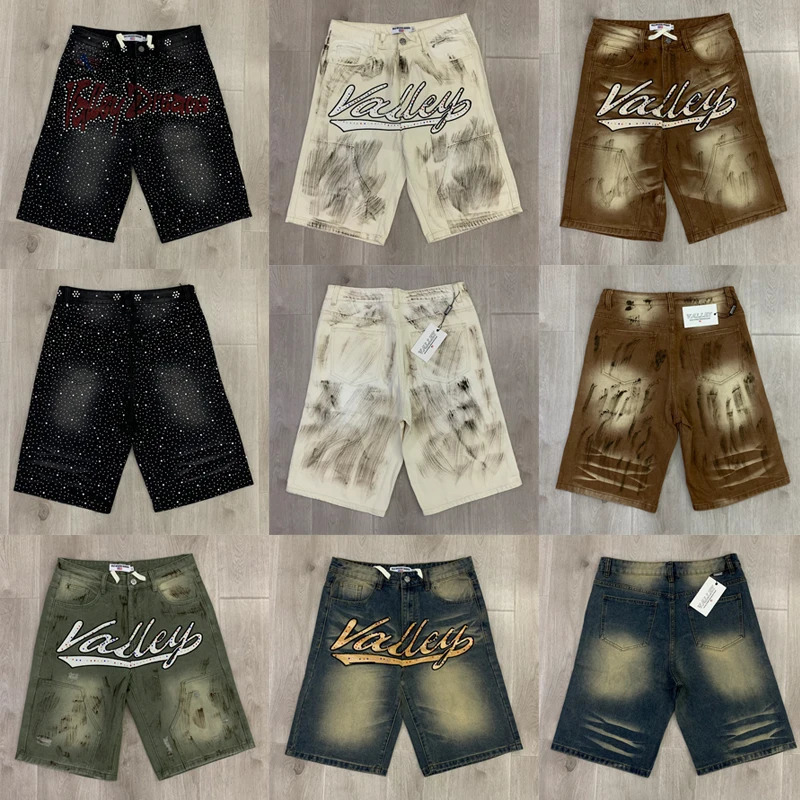 Stock High Quality VALLEY Jean Shorts Summer Streetwear Men Women Fashion Drill Vale Denim Short Pants One Day Shipped Out 250825
