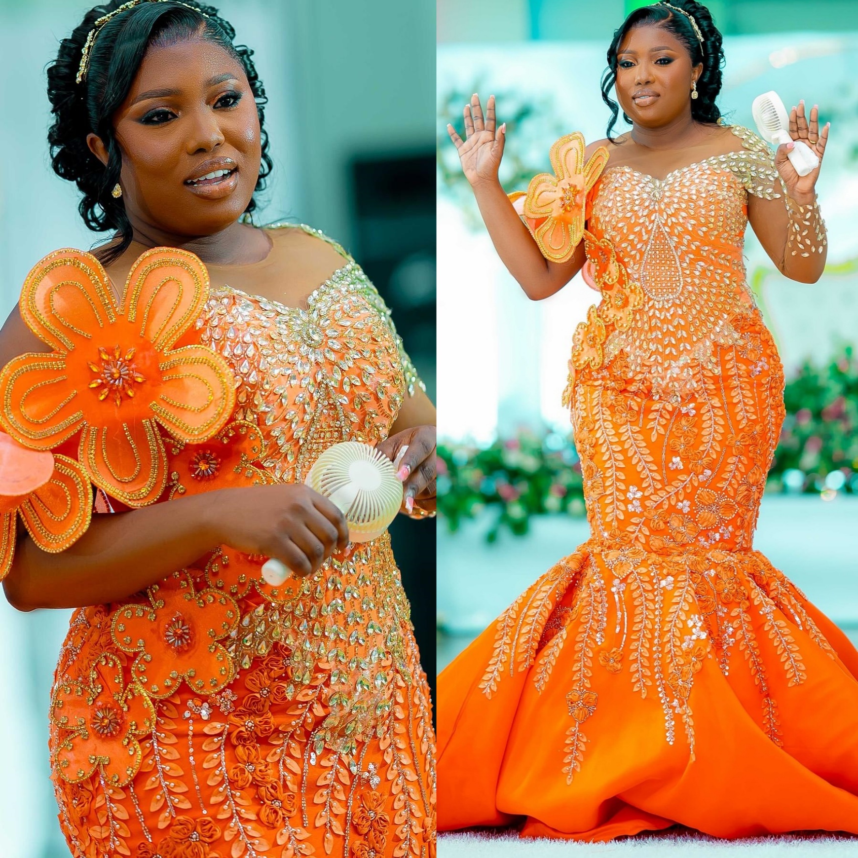 Mermaid Orange Plus Size Prom Dresses 2025 Floral Lace Crystals Flowers Satin Evening Formal Party Second Birthday Engagement Gowns Dress For Special 