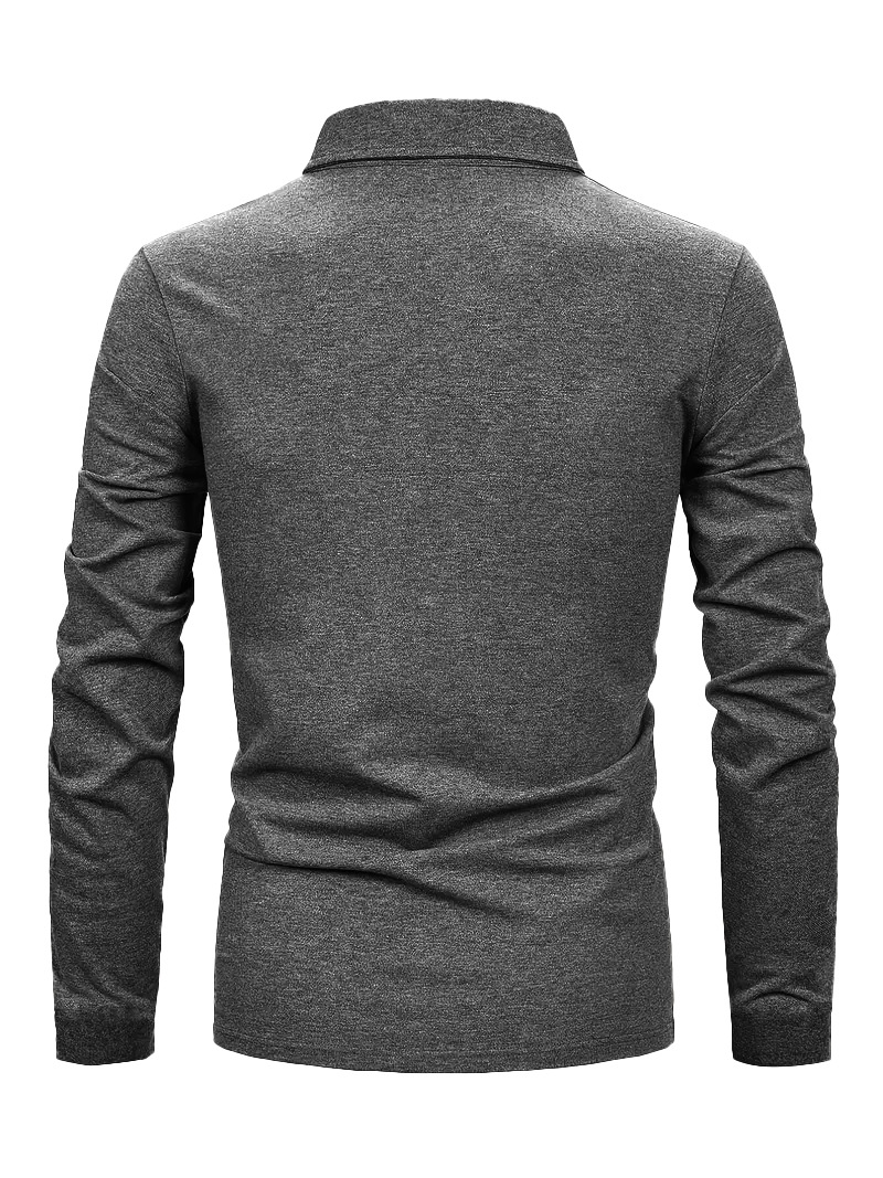 Men's Long - Sleeve Green Polo Shirt with Checkered Inner Collar and Chest Pocket Detail