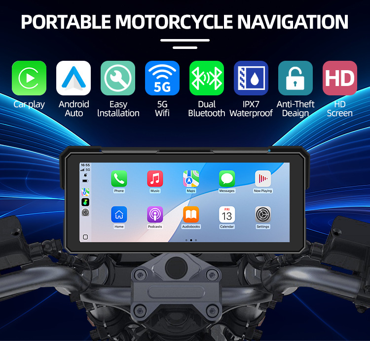 CarPlay Screen for Motorcycle,Portable Wireless Carplay/Android Auto for Motorcycle,8.1 inch IPS Waterproof Portable Radio GPS for Motorbike with Mirr