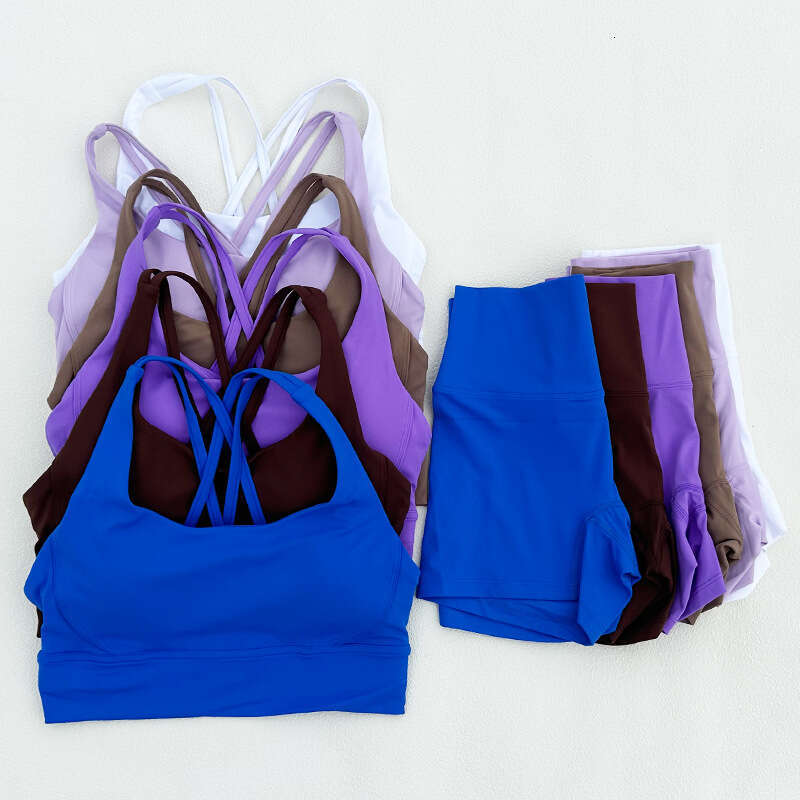 Clothing Set for Women, Bare Sensation, Beautiful Back Sports Bra, Tight Peach Buttocks Running Yoga Shorts 7a