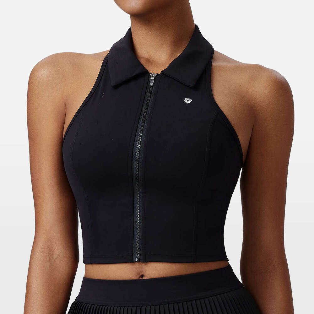 Women's Sports Top with Fixed Cup Pads, Stand Collar Yoga Shirt, High-End Feel, Outerwear Polo Golf T-Shirt a3 e8