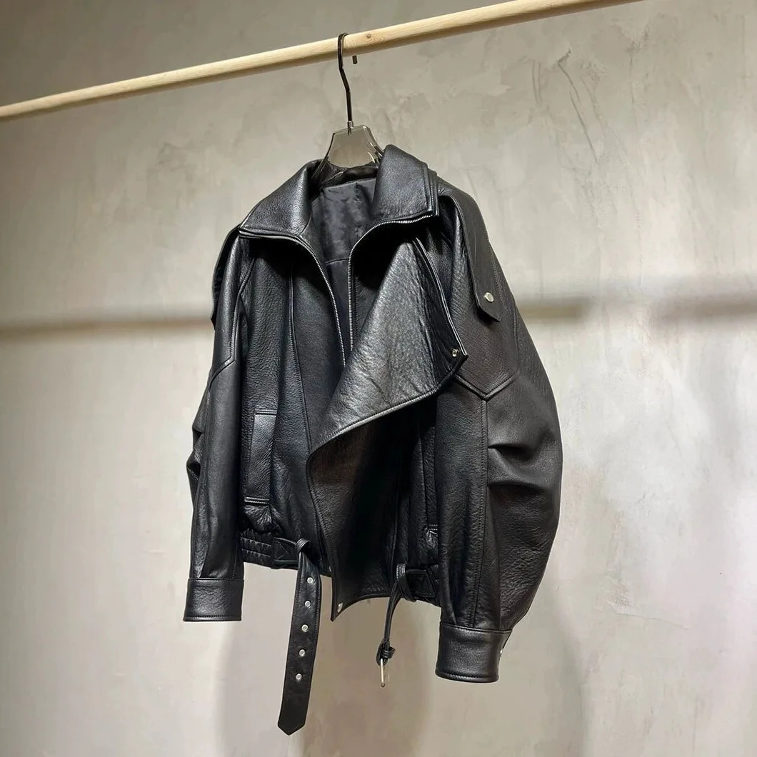 PU Leather Women Jacket For Women American Style Autumn Motorcycle Faux Leather Outerwear Oversized Loose Casual Zipper Jacket 250825