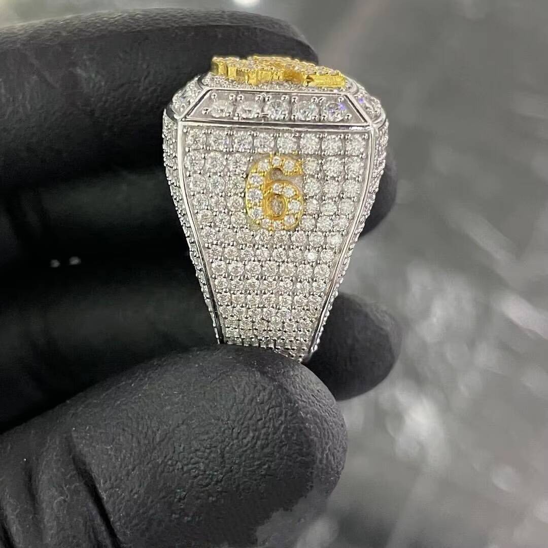 Custom Hip Hop Ring Gold Color Full With Iced Out Vs Moissanite Diamond Champion Ring 925 Silver Pinky Ring Personalized for Men