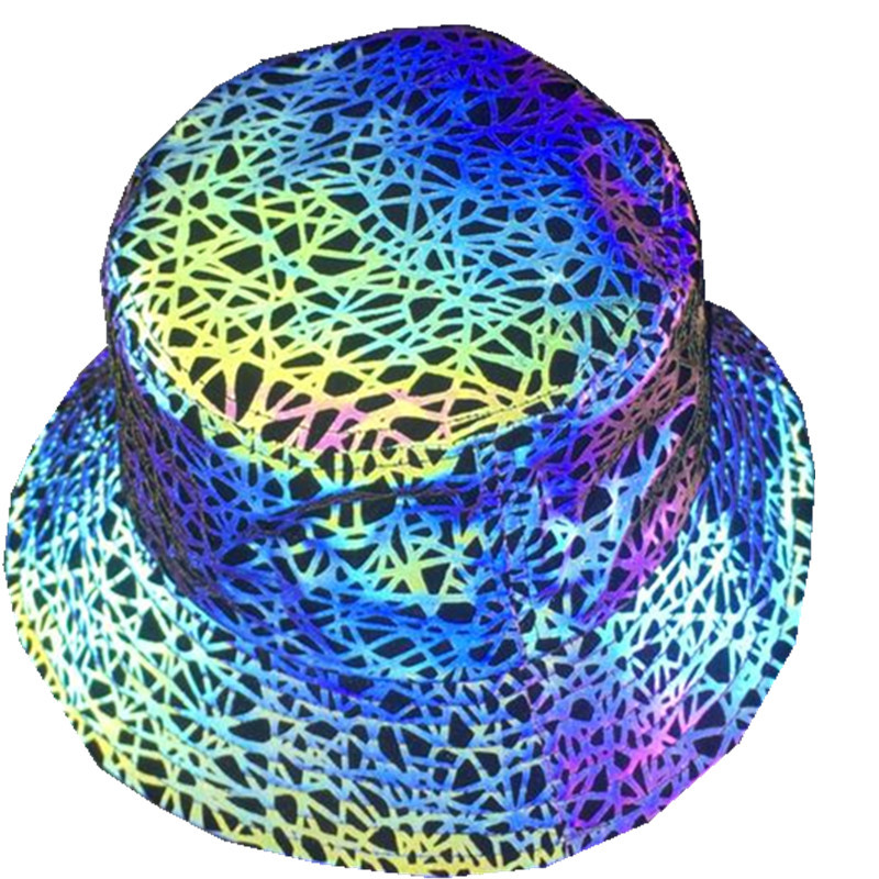 Rainbow Reflective Bucket Hat - Glow in The Dark Fishing Cap for Night Raves, Festivals & Outdoor Activities